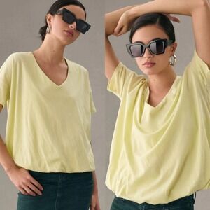 Anthropologie Maeve Yellow Green Bubble Tee Womens Size Large Top T-Shirt Boho V